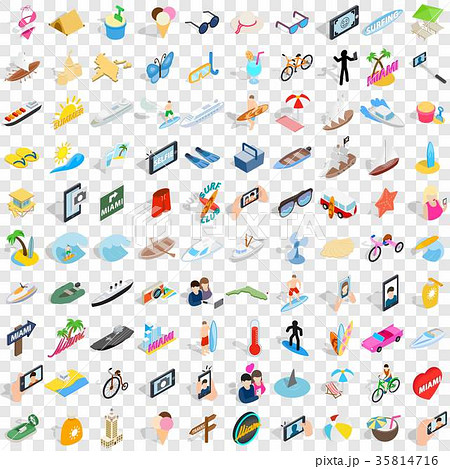 100 summer icons set, isometric 3d style 35814716