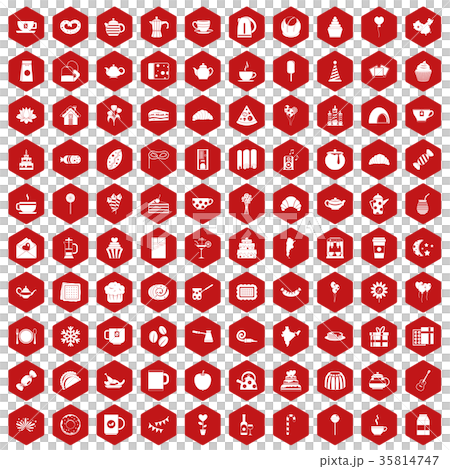 100 tea party icons hexagon red 35814747