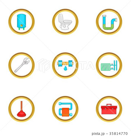 Plumbing problem icons set, cartoon style 35814770