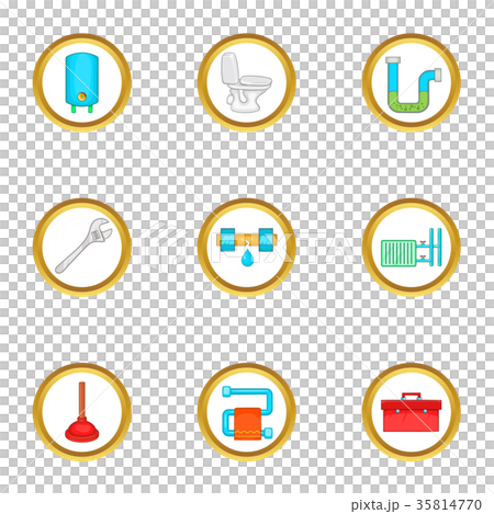 Plumbing problem icons set, cartoon style 35814770