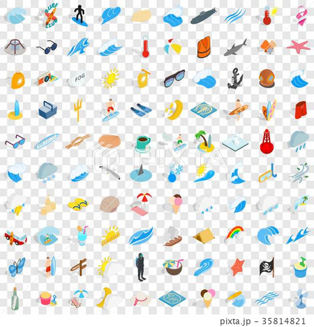 100 sea icons set, isometric 3d style 35814821