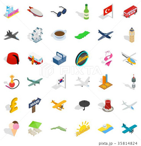 Plane travel icons set, isometric style 35814824