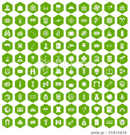 100 adult games icons hexagon green 35814826
