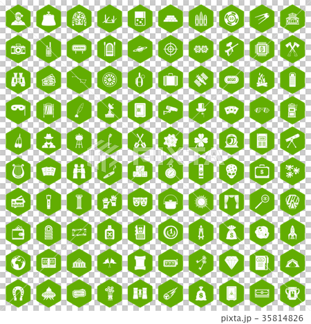 100 adult games icons hexagon green 35814826