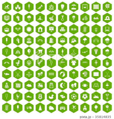 100 childrens playground icons hexagon green 35814835