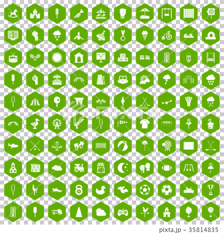 100 childrens playground icons hexagon green 35814835