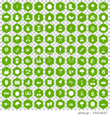 100 agriculture icons hexagon green 35814837