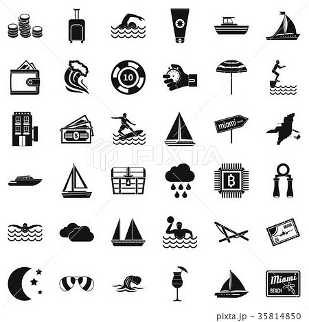 Jump in water icons set, simple style 35814850