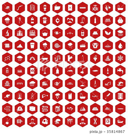 100 water supply icons hexagon red 100 water supply icons hexagon red 35814867
