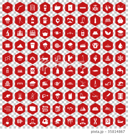 100 water supply icons hexagon red 100 water supply icons hexagon red 35814867