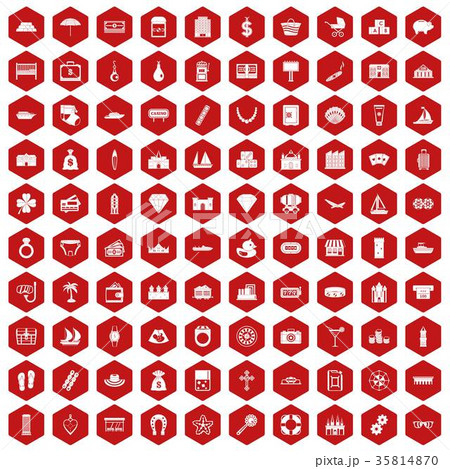 100 wealth icons hexagon red 35814870