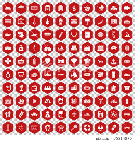 100 wealth icons hexagon red 35814870