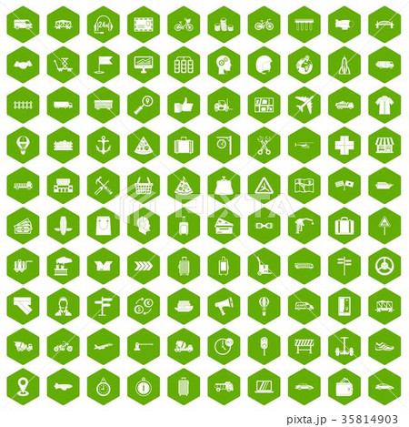 100 delivery icons hexagon green 35814903