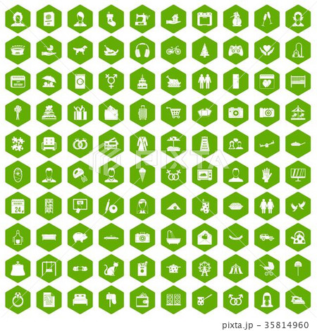 100 family icons hexagon green 35814960