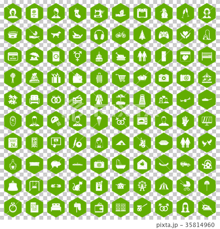 100 family icons hexagon green 35814960