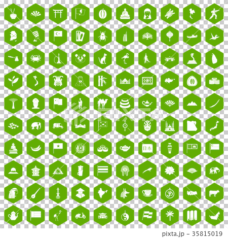 100 Asia icons hexagon green 100 Asia icons hexagon green 35815019