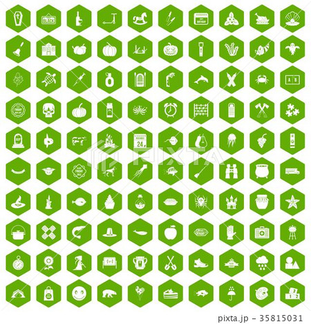 100 autumn holidays icons hexagon green 35815031