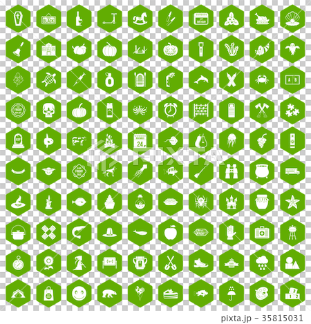 100 autumn holidays icons hexagon green 35815031