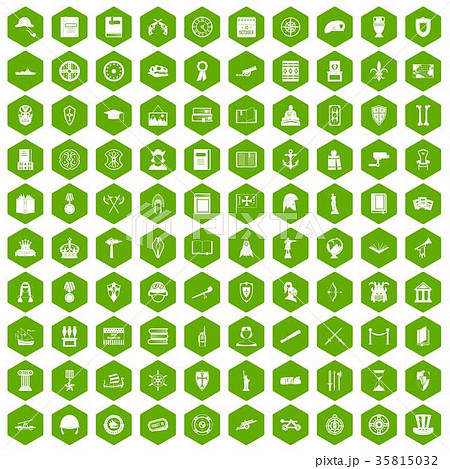 100 history icons hexagon green 35815032