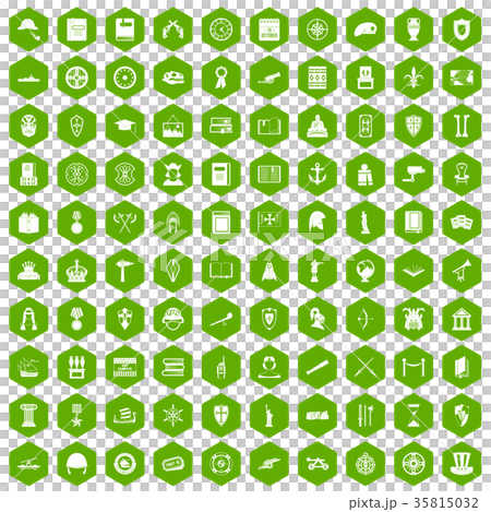 100 history icons hexagon green 35815032