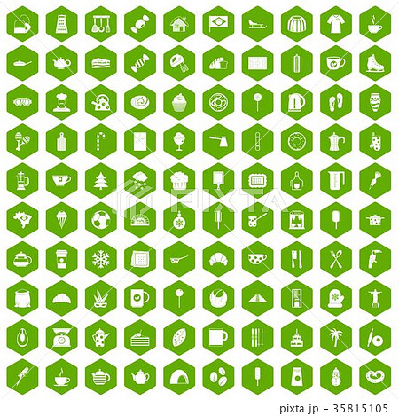 100 coffee icons hexagon green 100 coffee icons hexagon green 35815105