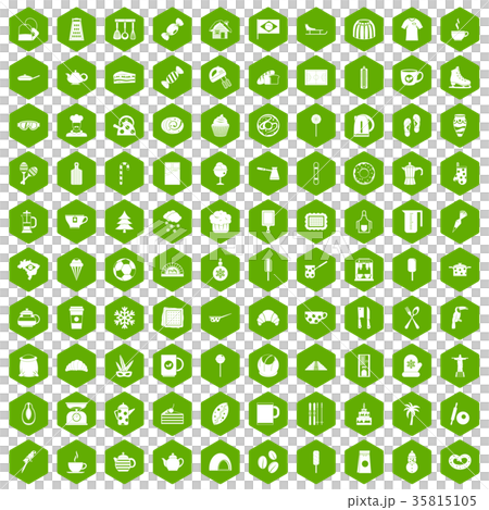 100 coffee icons hexagon green 100 coffee icons hexagon green 35815105