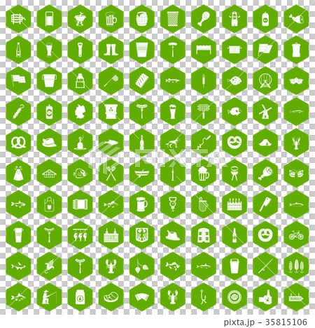 100 beer icons hexagon green 35815106