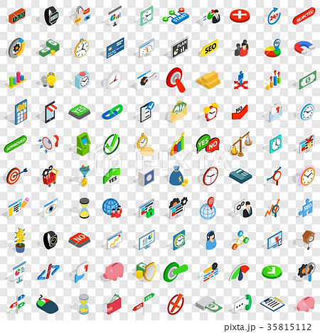 100 transaction icons set, isometric 3d style 35815112