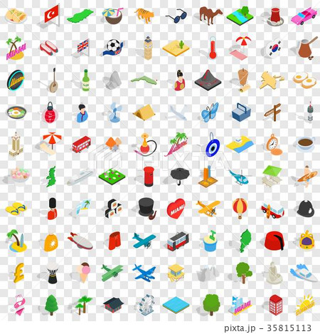 100 travel landmarks icons set, isometric 3d style 35815113