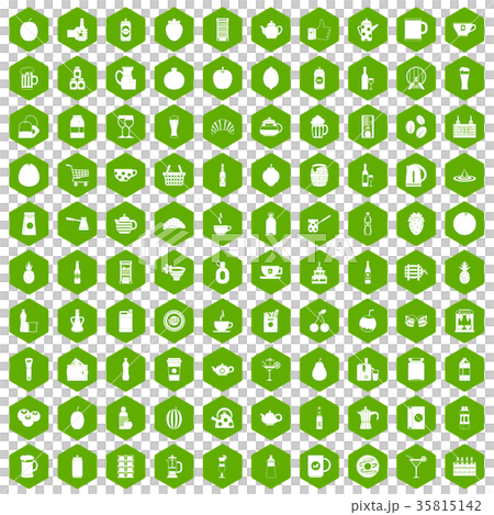 100 beverage icons hexagon green 35815142