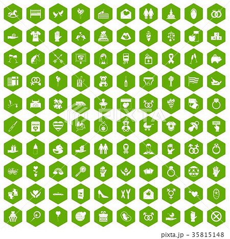100 love icons hexagon green 35815148