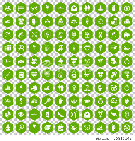 100 love icons hexagon green 35815148