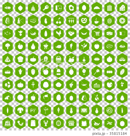 100 natural products icons hexagon green 35815184