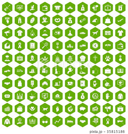100 charity icons hexagon green 35815186