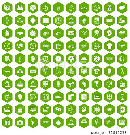 100 clock icons hexagon green 35815233