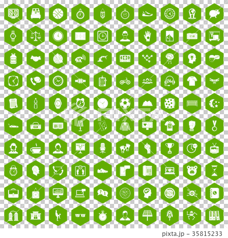 100 clock icons hexagon green 35815233