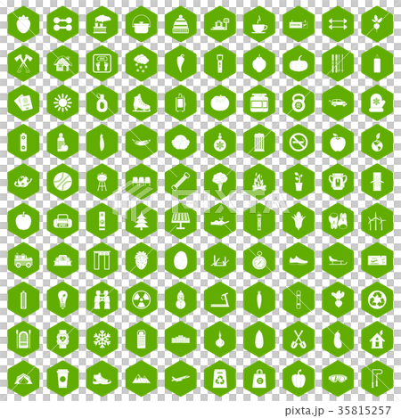 100 healthy lifestyle icons hexagon green 35815257