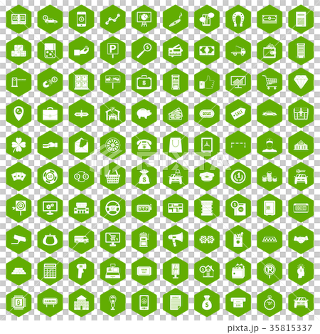 100 coin icons hexagon green 35815337