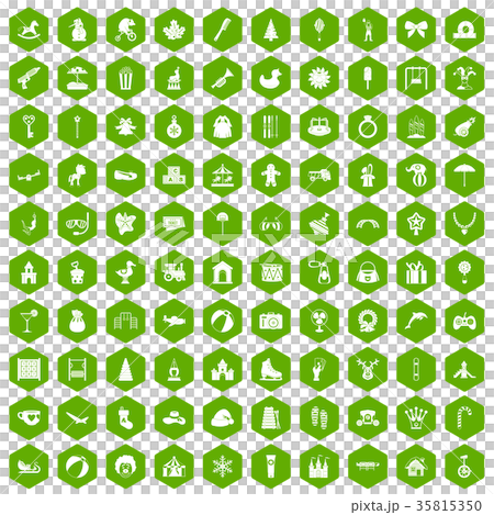 100 happy childhood icons hexagon green 35815350