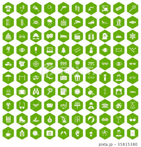 100 glasses icons hexagon green 35815380