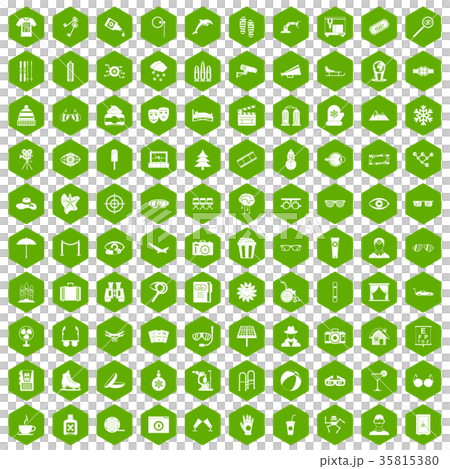 100 glasses icons hexagon green 35815380