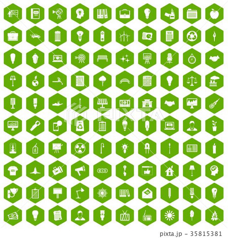 100 lamp icons hexagon green 35815381
