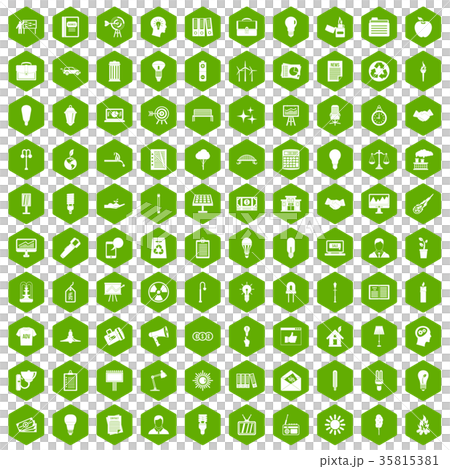100 lamp icons hexagon green 35815381
