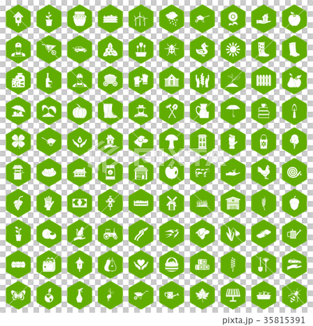 100 farm icons hexagon green 35815391