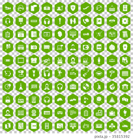 100 headphones icons hexagon green 35815392