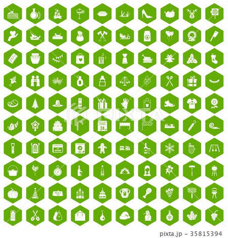100 family tradition icons hexagon green 35815394