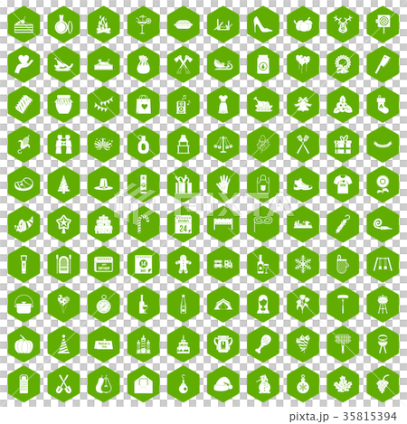 100 family tradition icons hexagon green 35815394