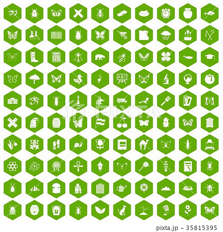 100 insects icons hexagon green 35815395