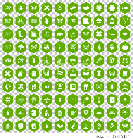 100 insects icons hexagon green 35815395