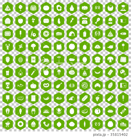 100 favorite food icons hexagon green - Stock Illustration [35815402 ...